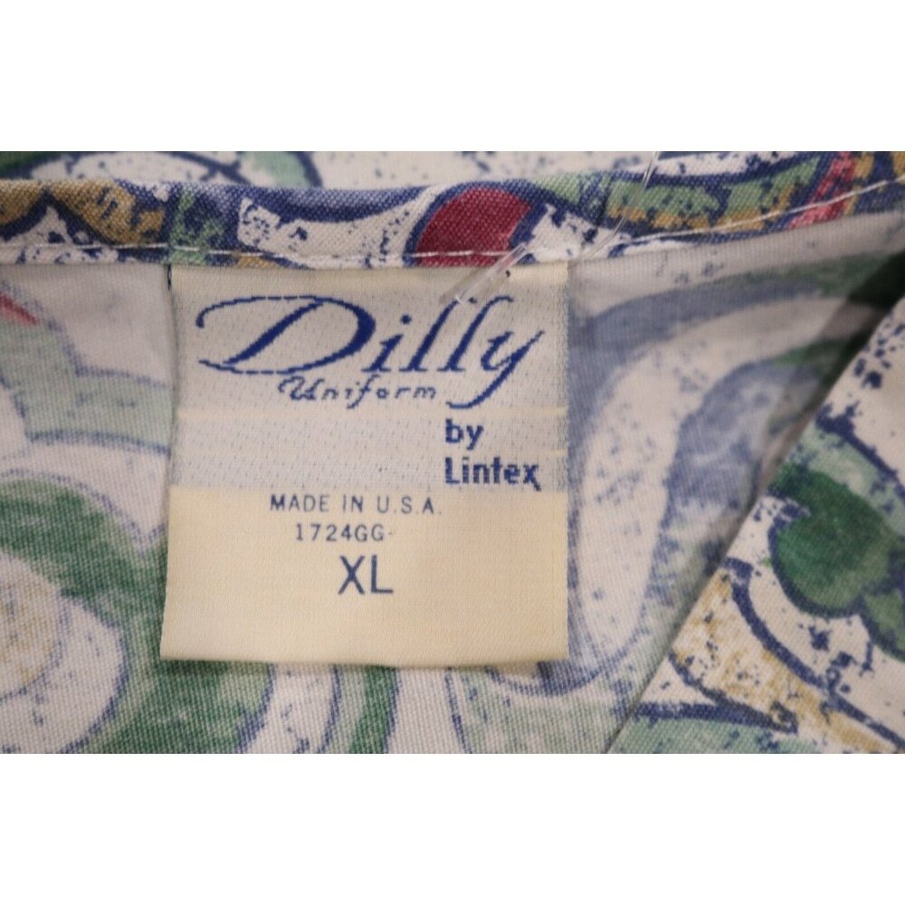 Dilly Uniform Scrub Top Women XL Blue Multicolor Vines Uniform Medical Shirt VTG - Picture 10 of 11
